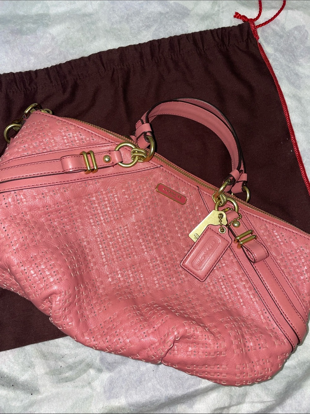 Coach Madison Woven Leather Sophia Satchel in Rose Pink